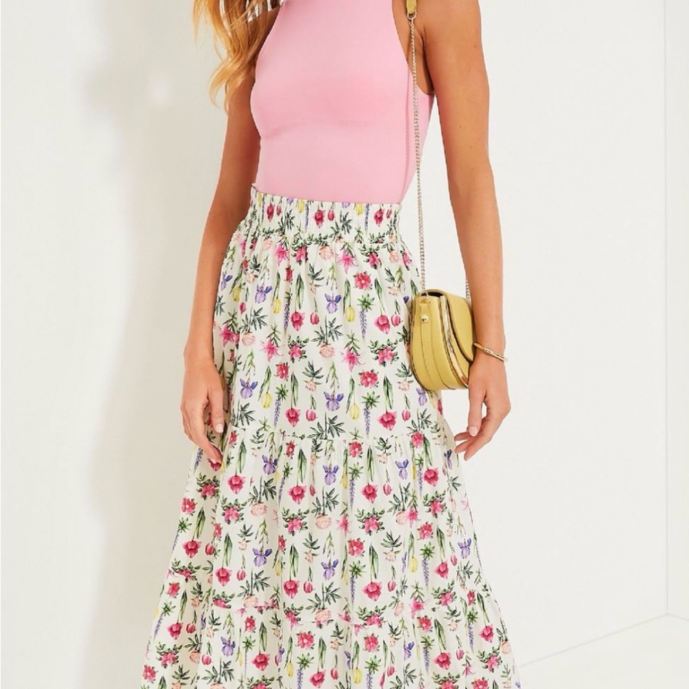 Tuckernuck Floral Maxi Skirt in Pink and White